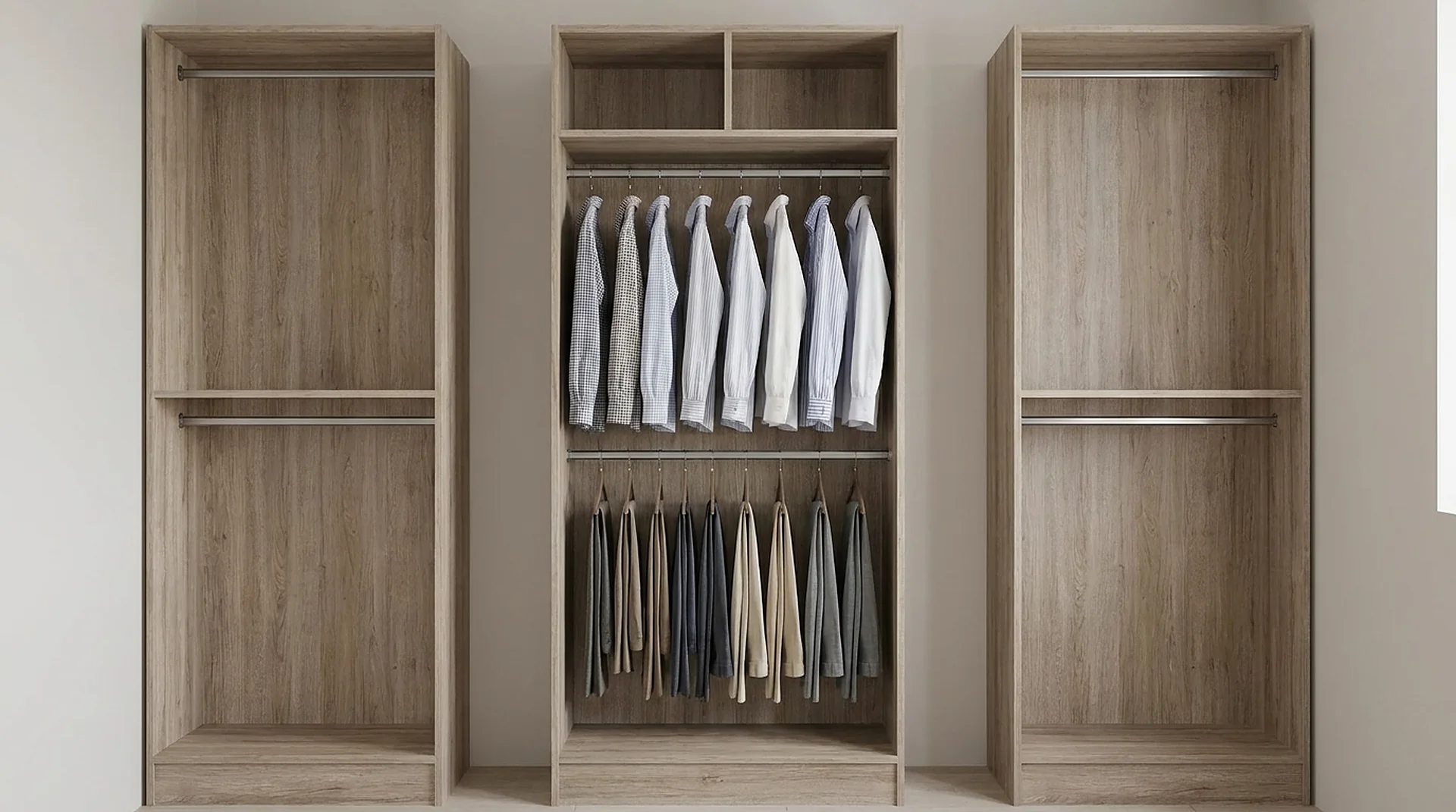 Clothes rail closet installed in a finished bedroom closet