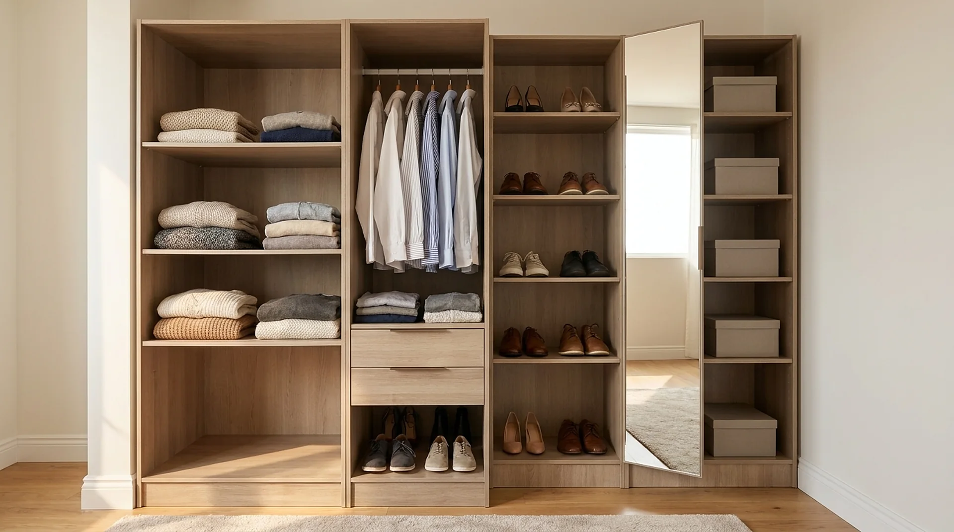 Adjustable Shelf styled with clothing and accessories in use