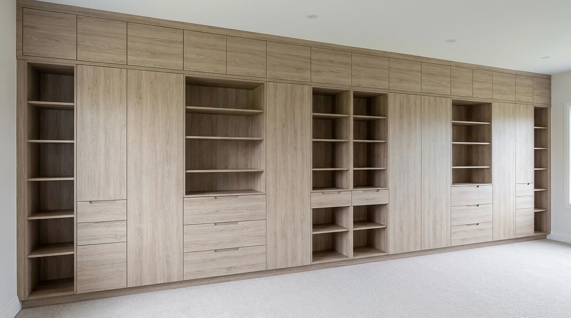 Ceiling Cabinet as part of a full-wall custom closet run
