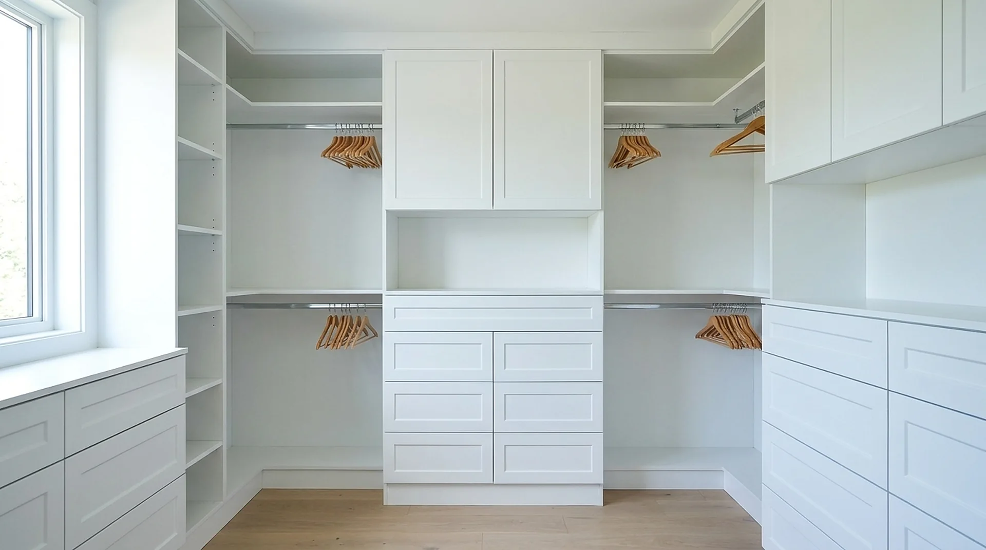 Closet Drawers in a white custom closet room