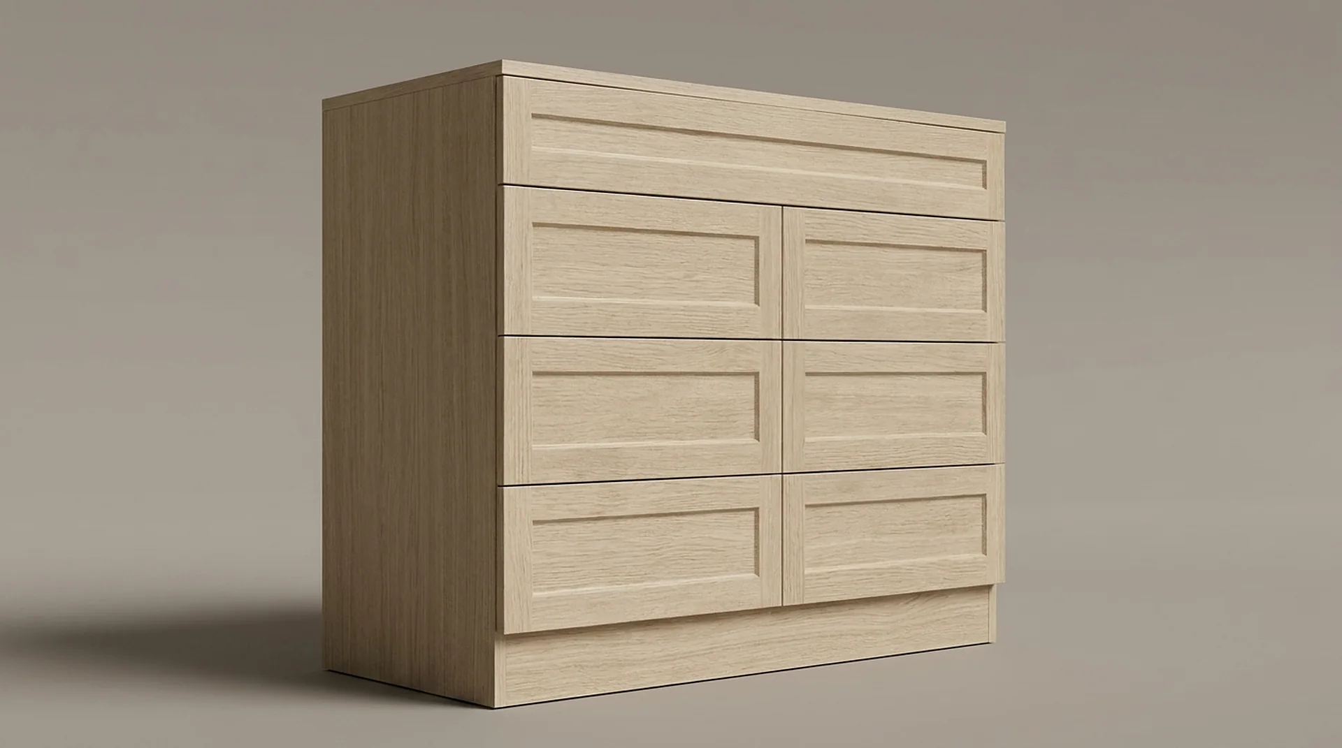Closet Drawers in cabinet-grade melamine, three-quarter view