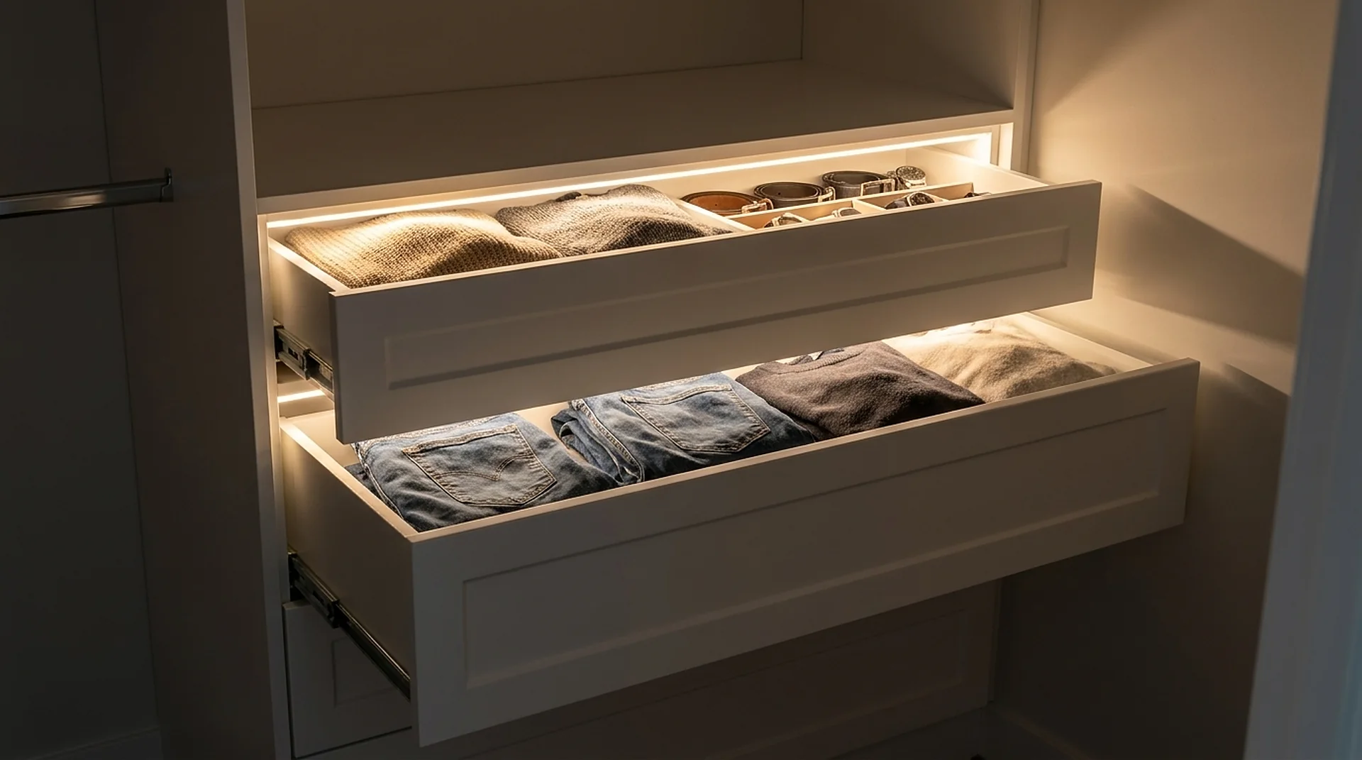 Closet Drawers with integrated LED lighting
