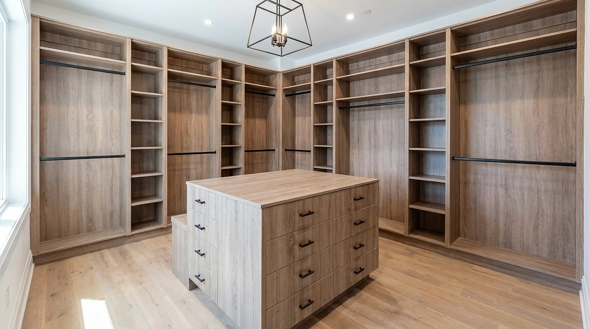 Closet Island in a white custom closet room
