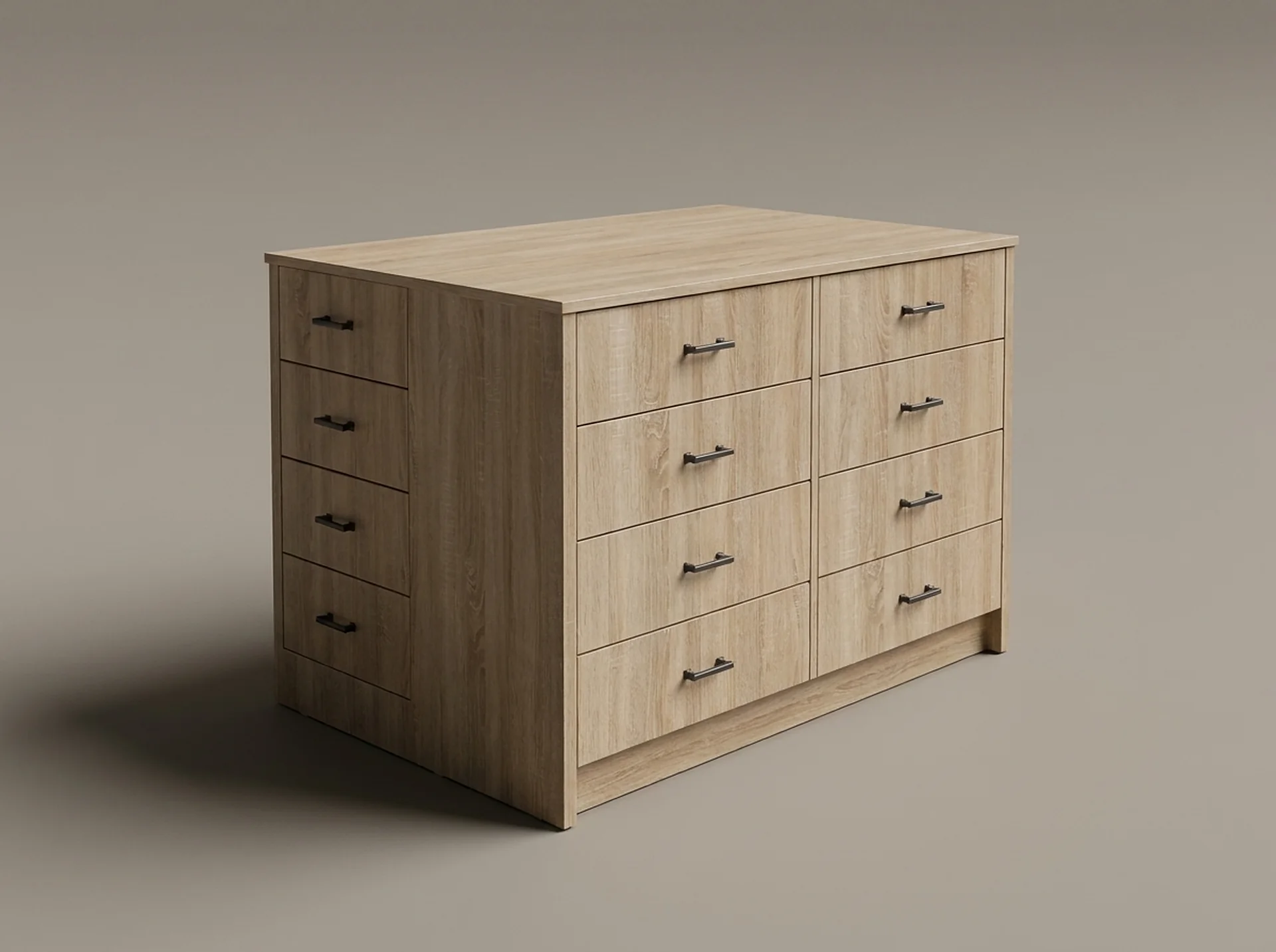 Closet Island in cabinet-grade melamine, three-quarter view