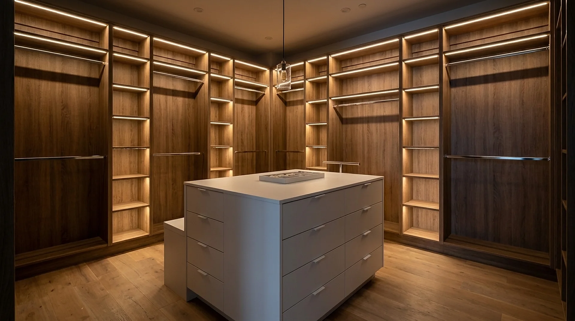 Closet Island with integrated LED lighting