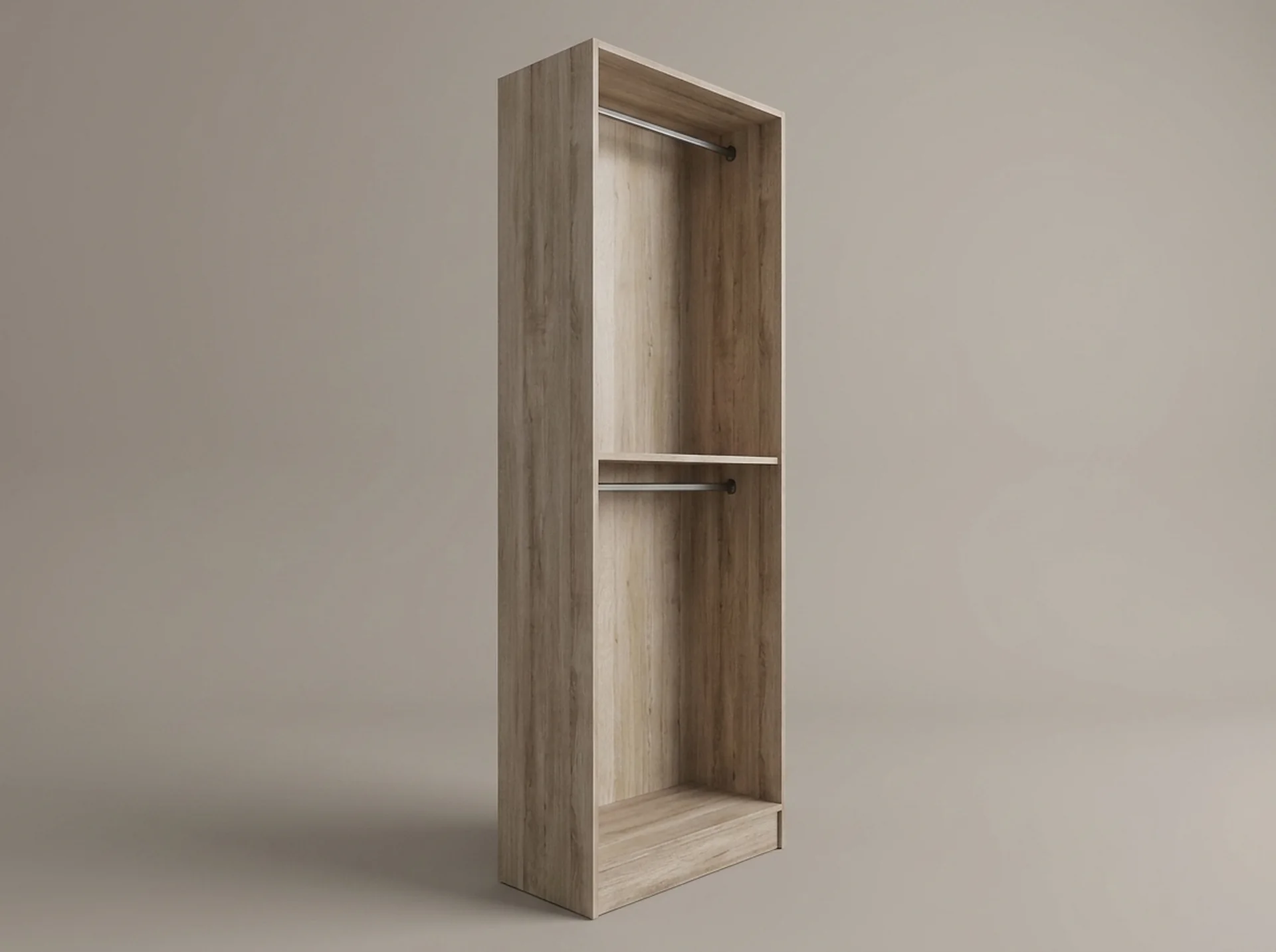 Clothes Rail Closet in cabinet-grade melamine, three-quarter view