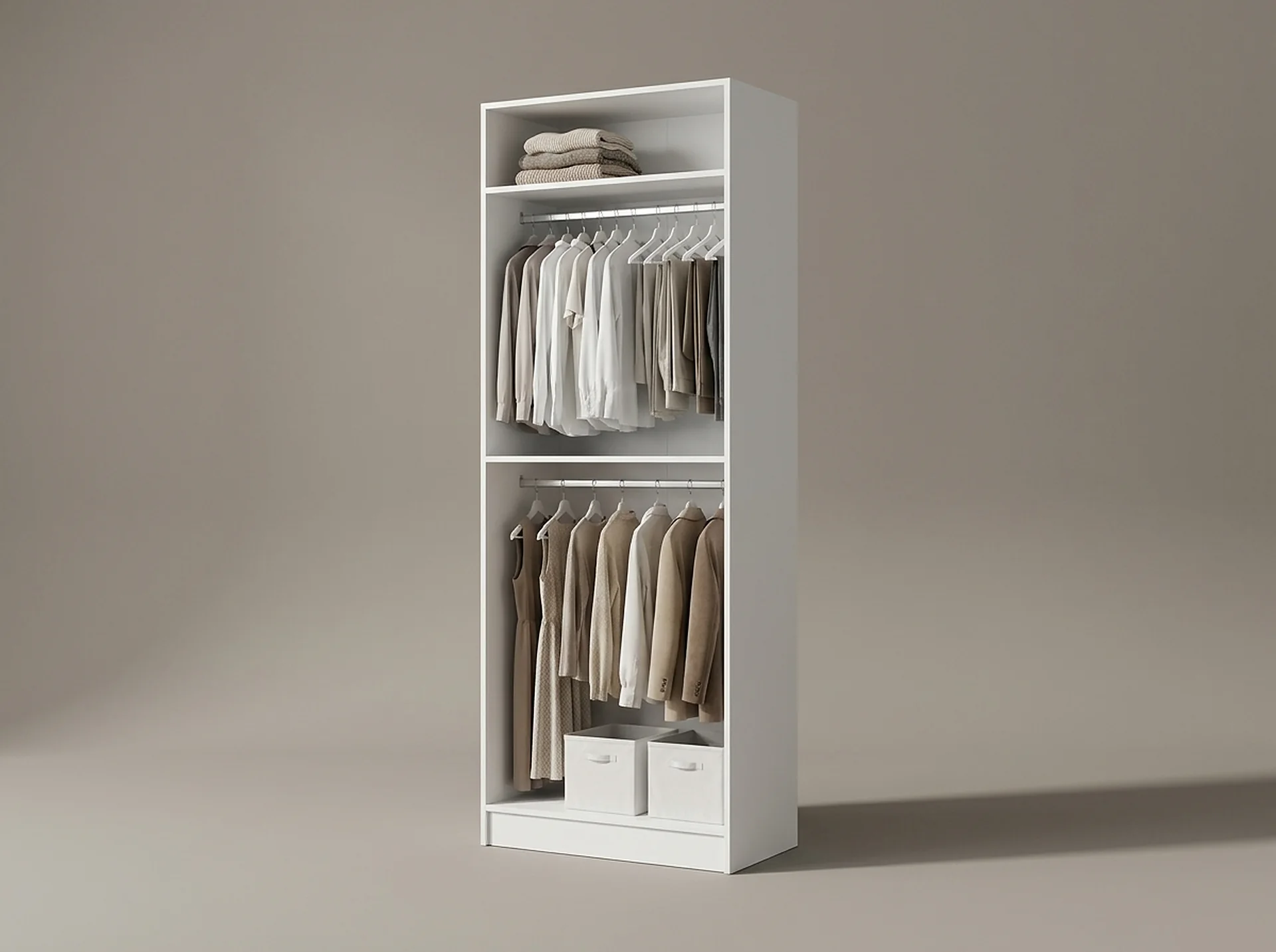 Clothes Rail Closet shown front-on with its proportions to scale