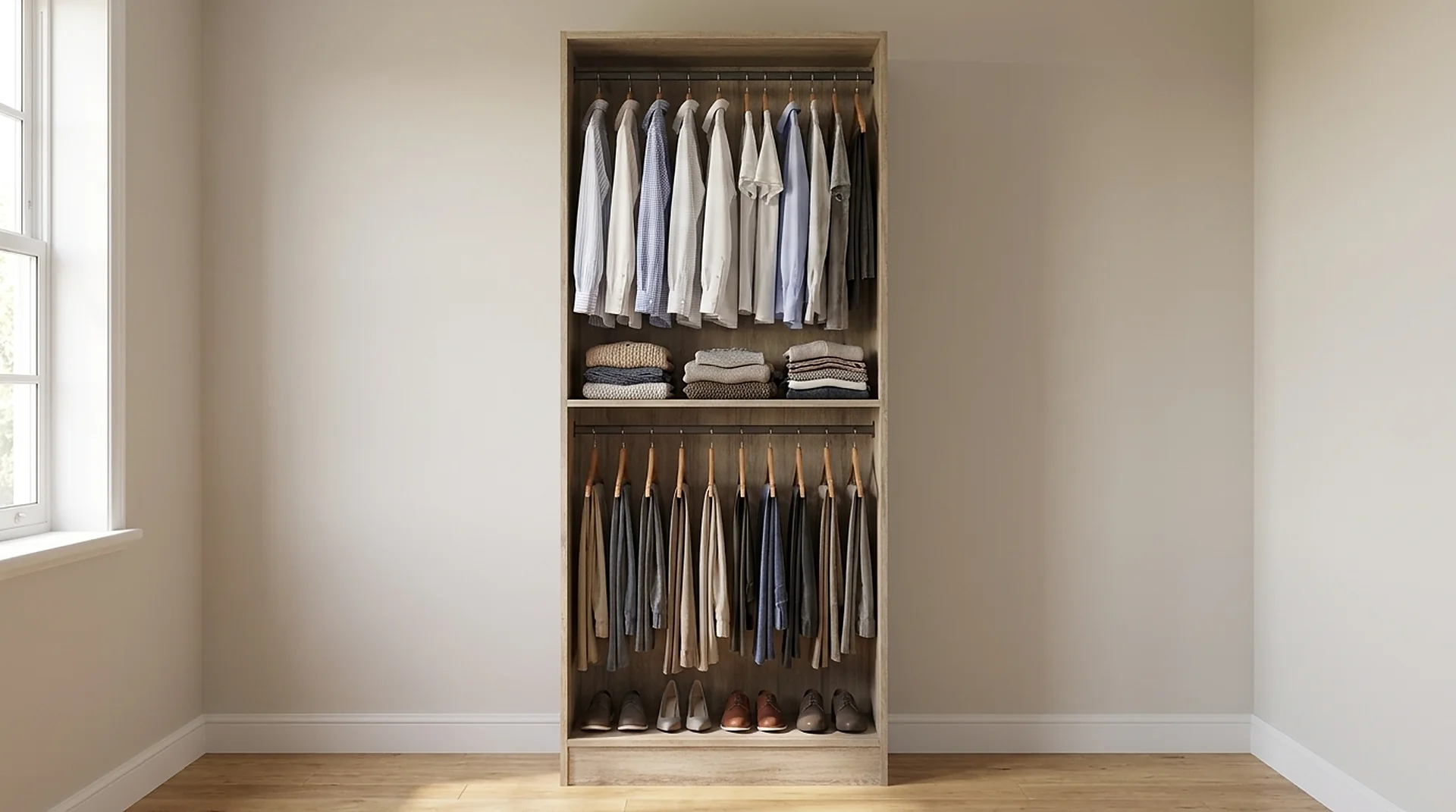 Clothes Rail Closet styled with clothing and accessories in use