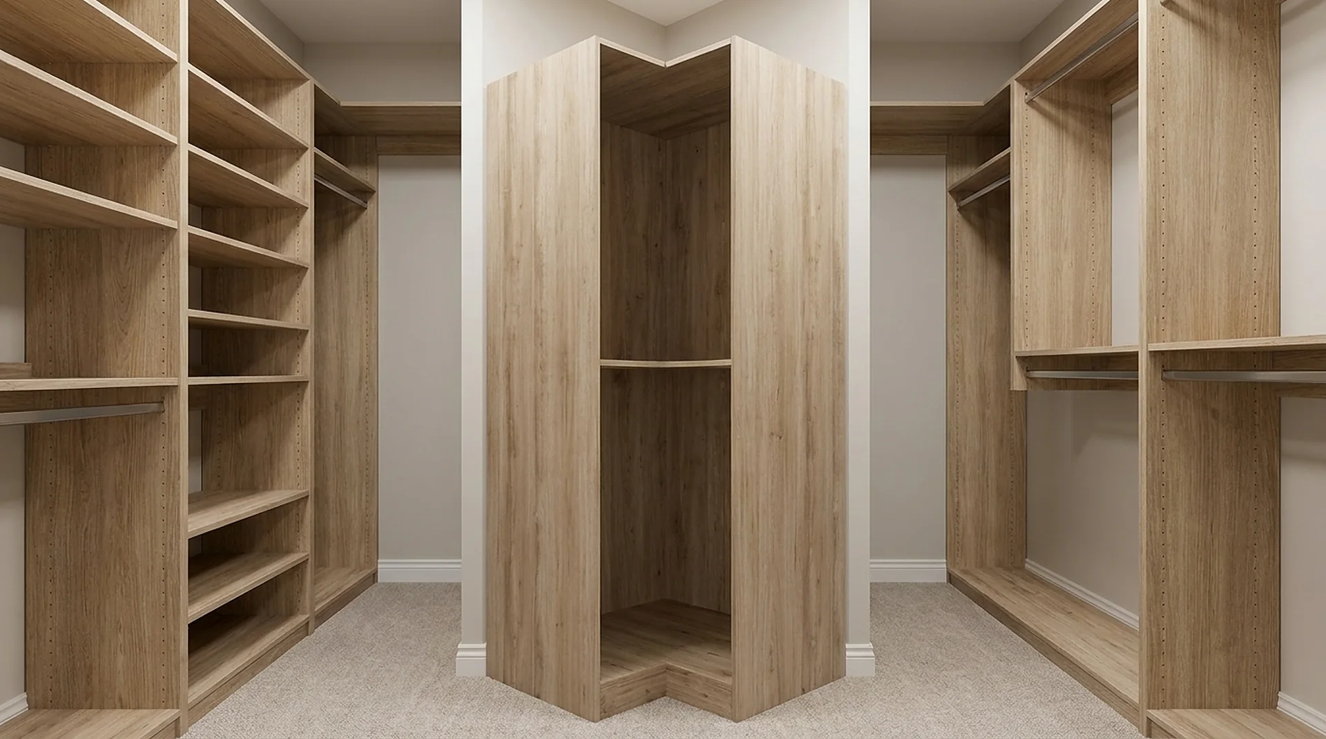 Corner Closet built into a finished walk-in closet