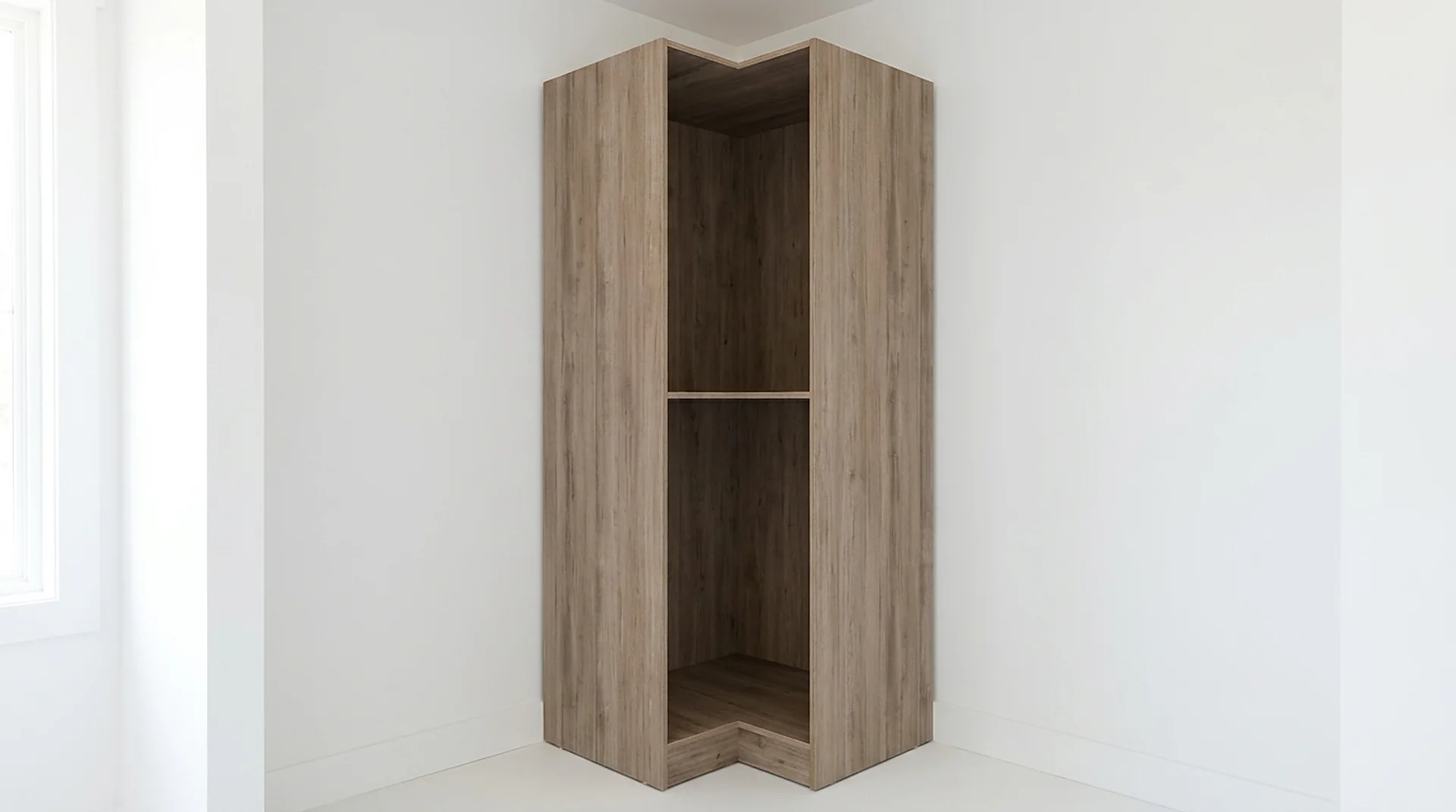 Corner Closet in a white custom closet room