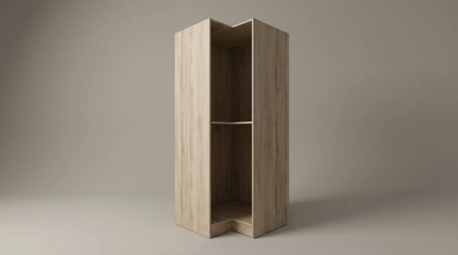 Corner Closet in cabinet-grade melamine, three-quarter view