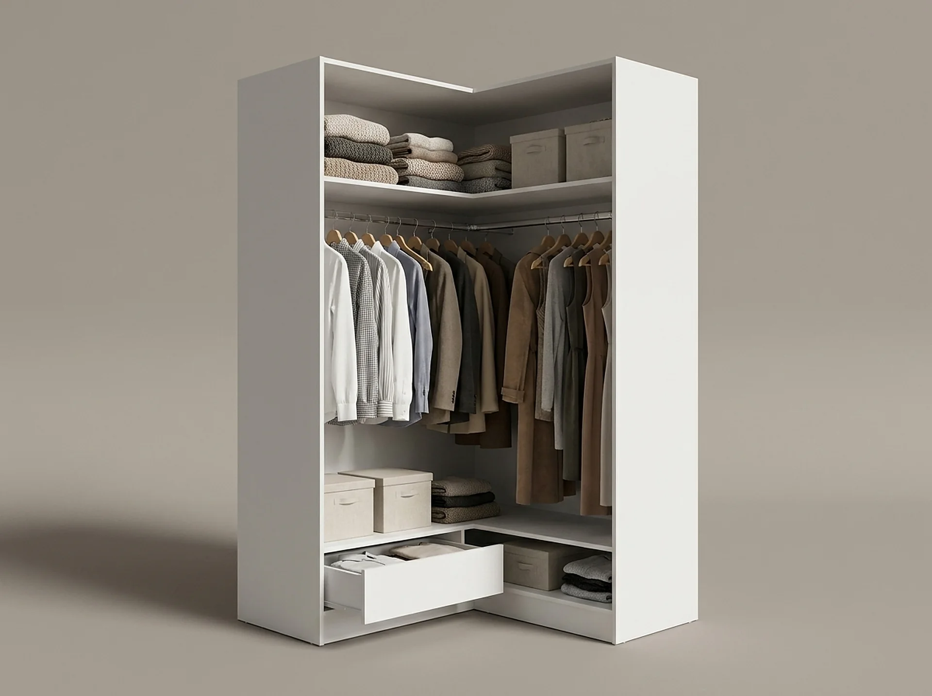 Corner Closet shown front-on with its proportions to scale
