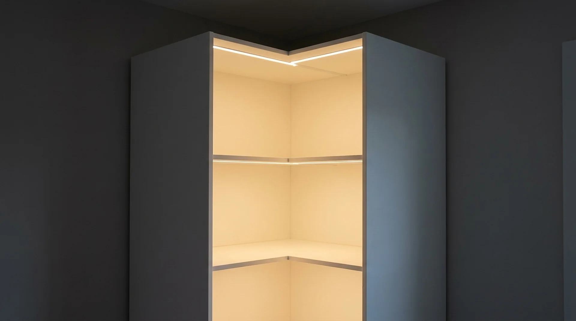 Corner Closet with integrated LED lighting