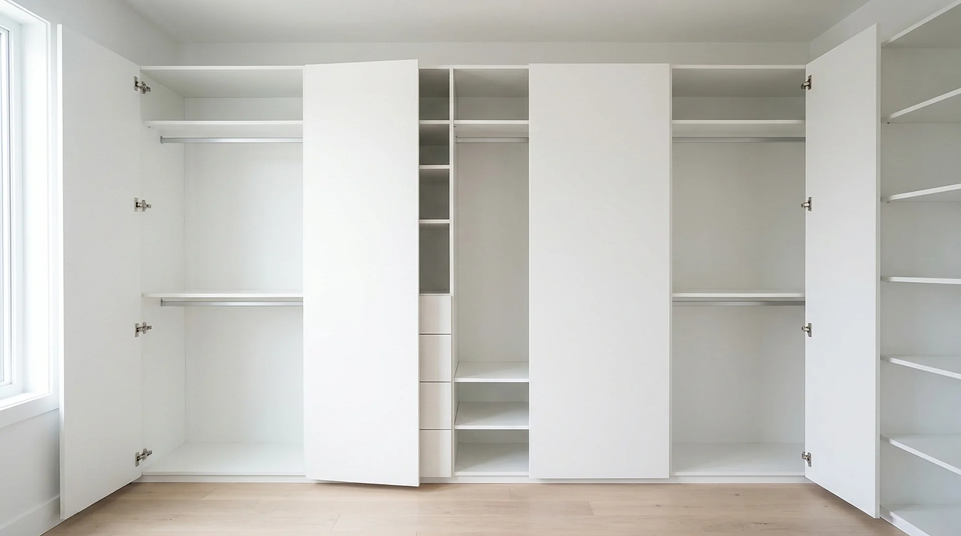 Doors & Partition Panels in a white custom closet room