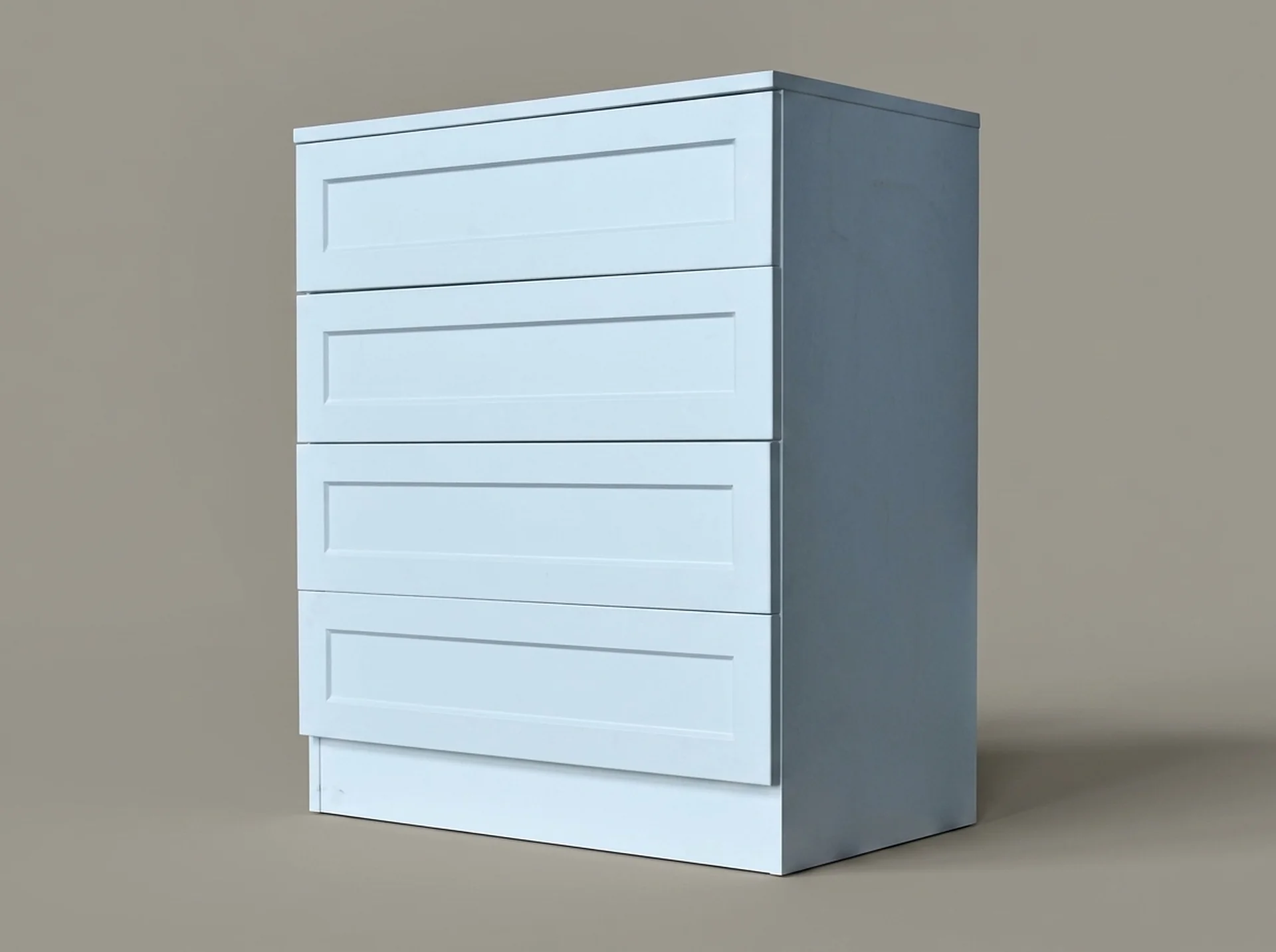 Closet Drawer Base Cabinet in cabinet-grade melamine, three-quarter view