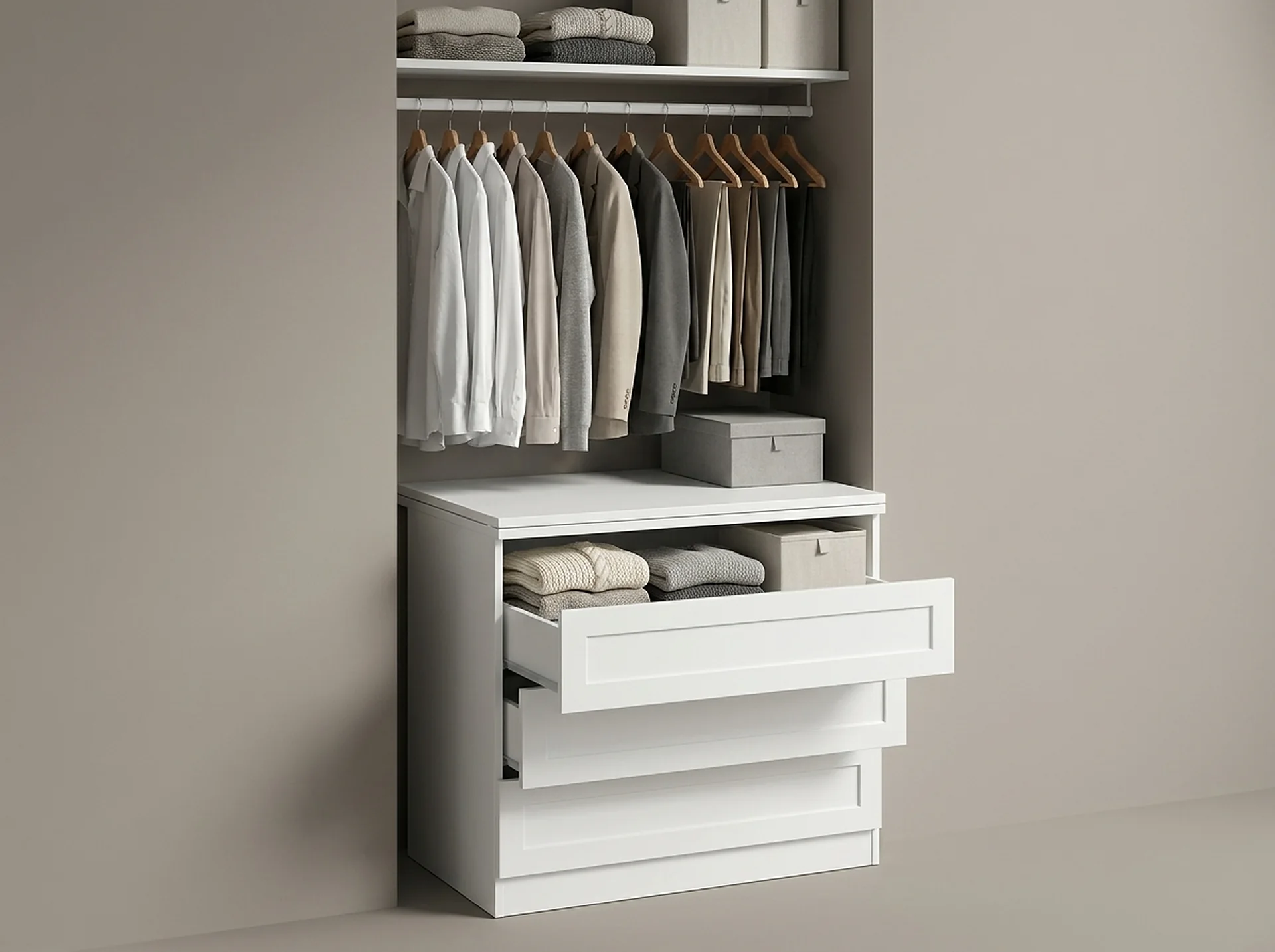 Closet Drawer Base Cabinet shown front-on with its proportions to scale