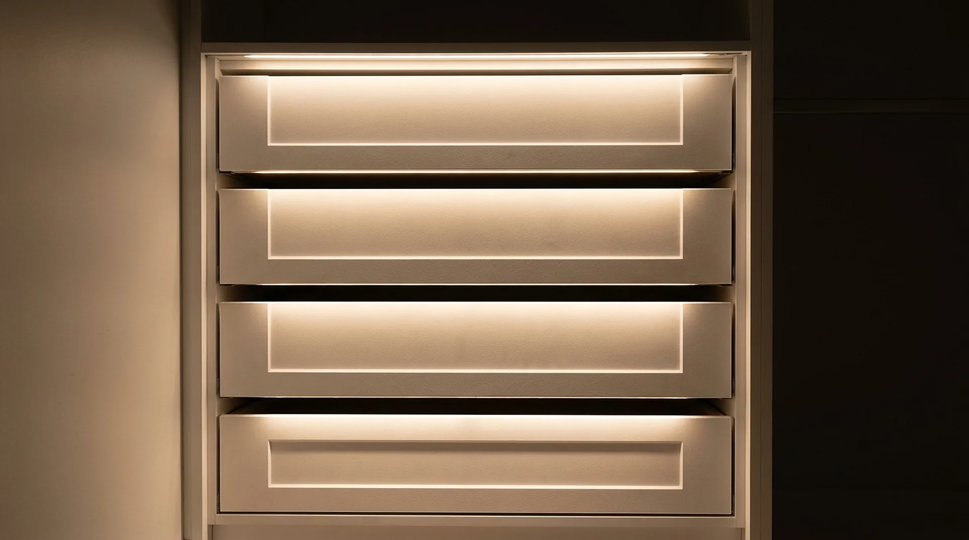 Closet Drawer Base Cabinet with integrated LED lighting