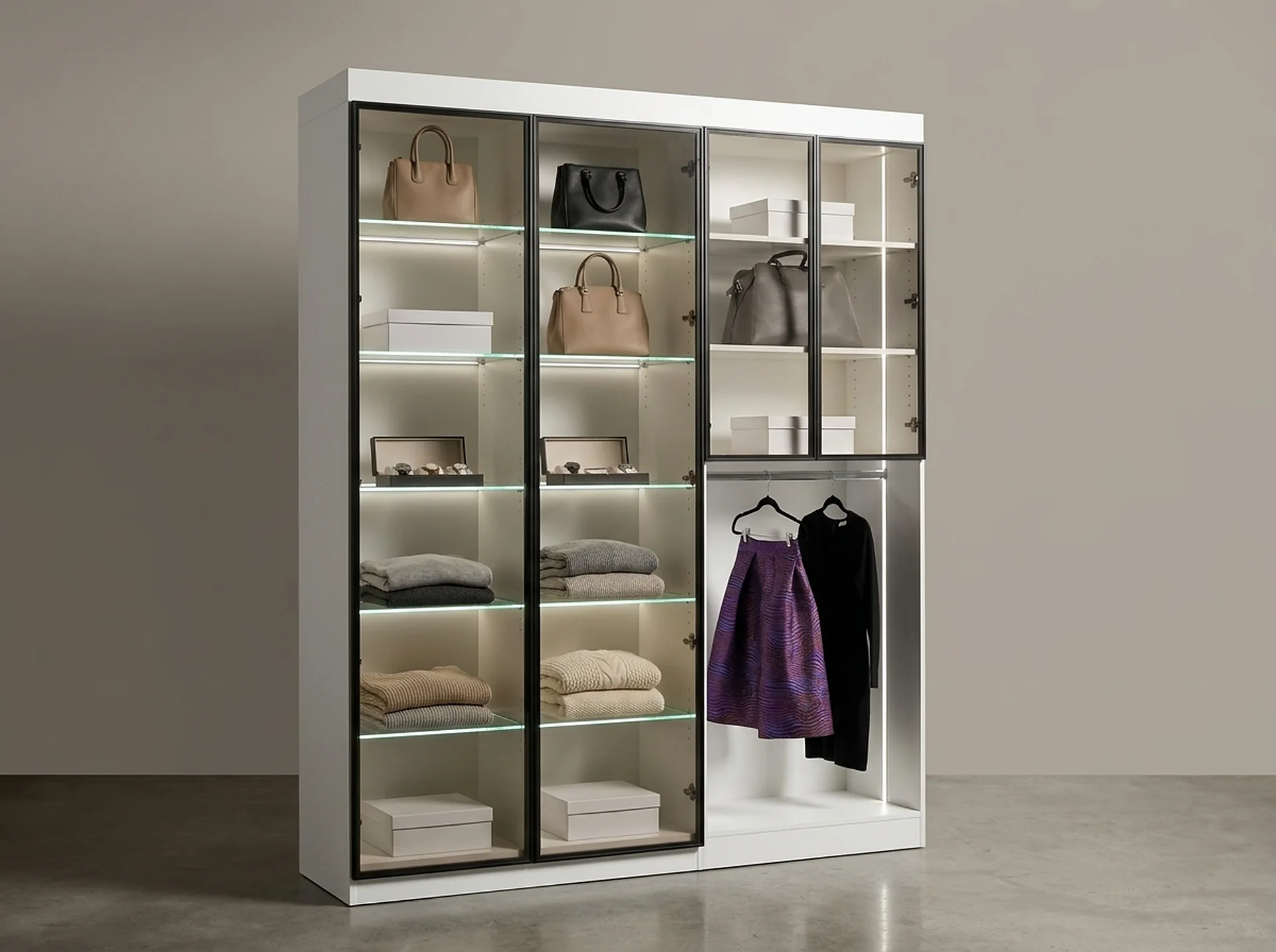 Glass Door Display Cabinet shown front-on with its proportions to scale