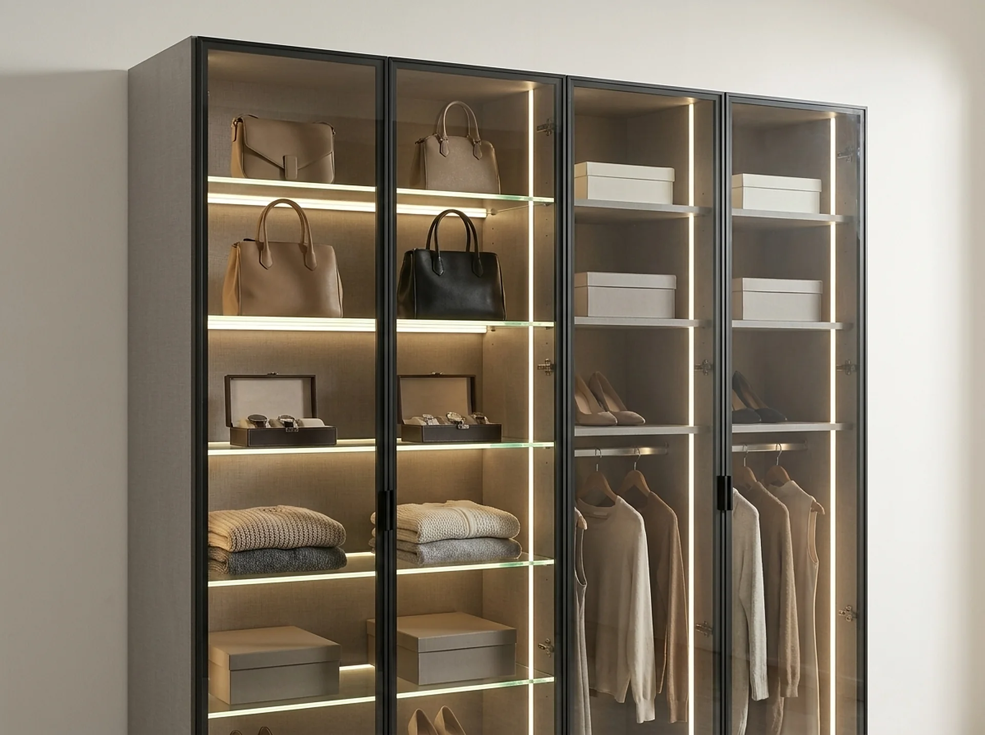 Glass Door Display Cabinet in Grey Linen melamine