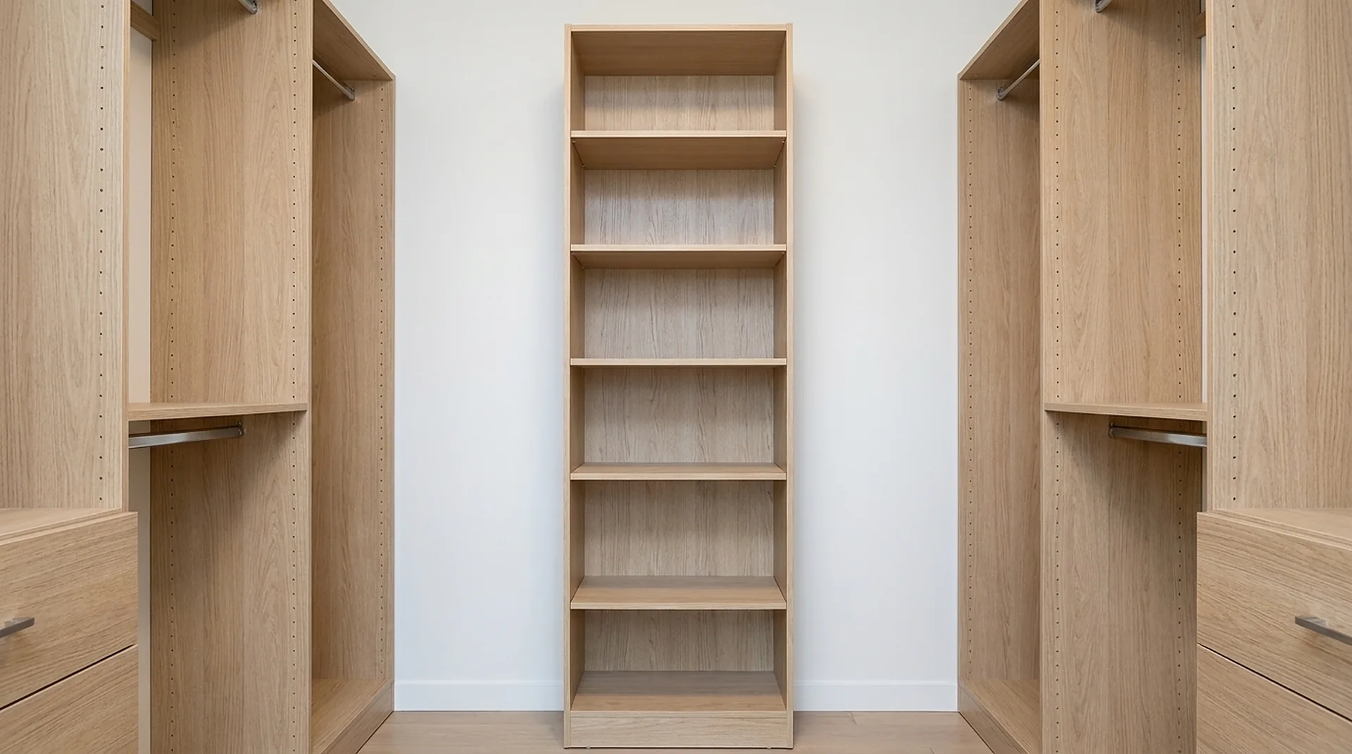 Shelf Closet Tower built into a finished walk-in closet