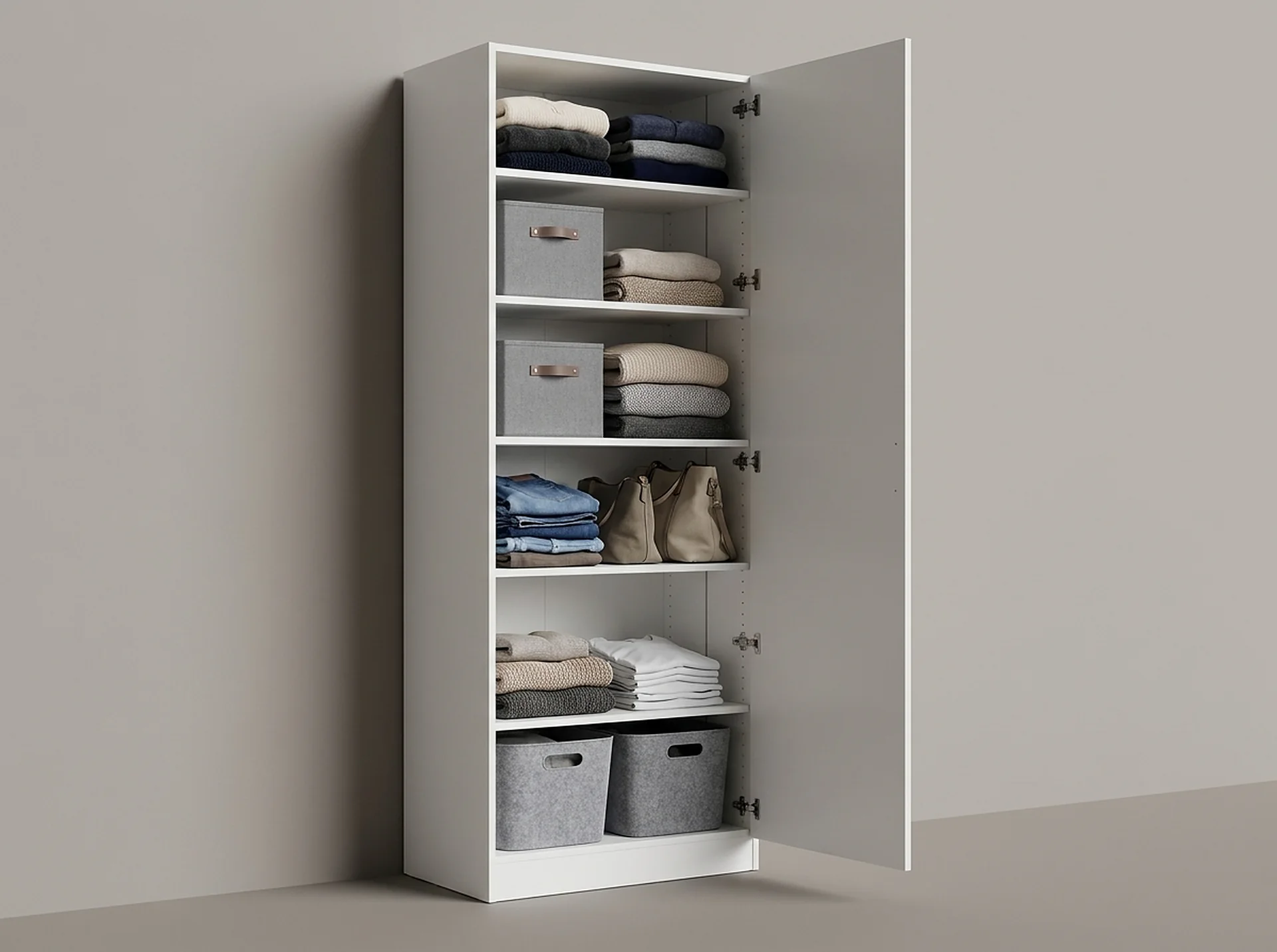 Shelf Closet Tower shown front-on with its proportions to scale