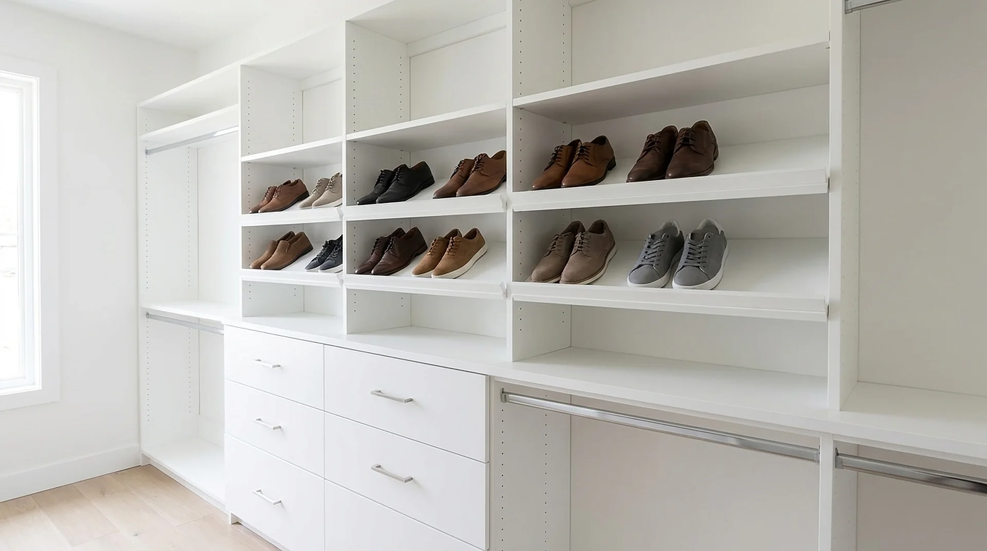 Shoe Rack in a white custom closet room