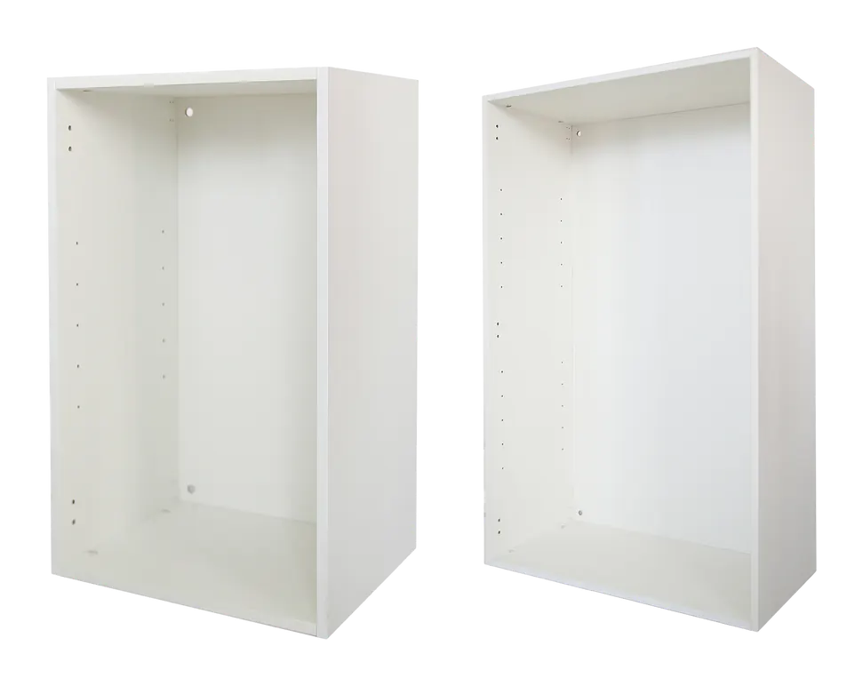 White closet cabinet body with adjustable shelf pin holes
